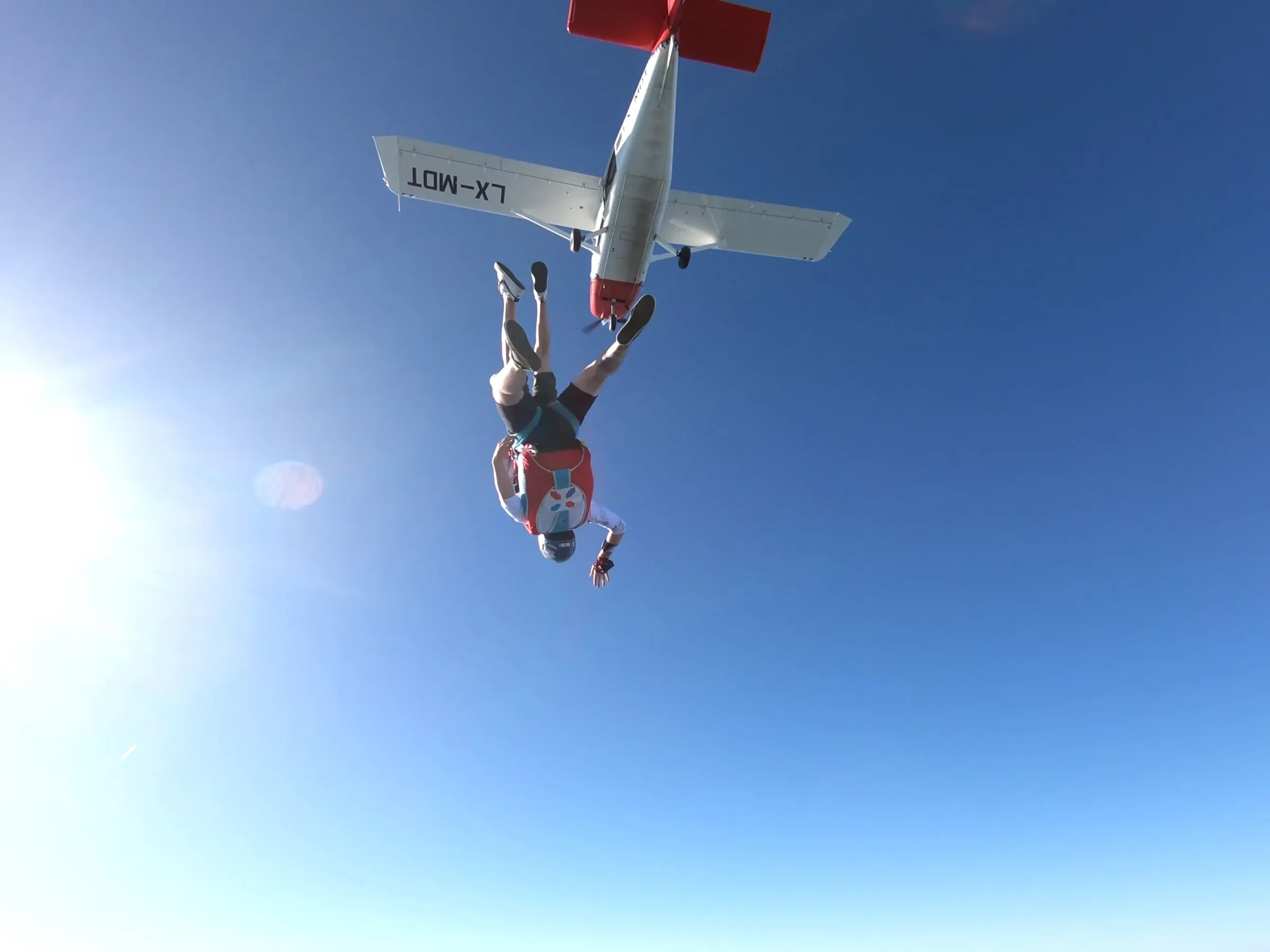 Skydiver in freefall above Luxembourg